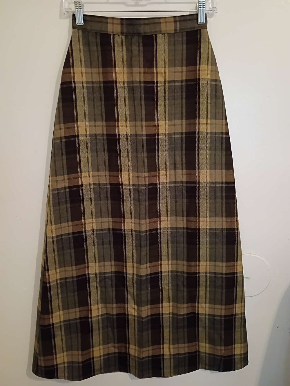VTG Michele Plaid Maxi Skirt in Brown and Tan Sz 3/4
